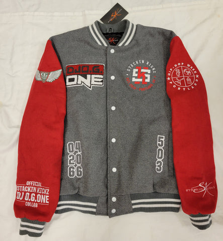 Stackin Kickz X DJ OG One Collab Varsity Jacket Gray