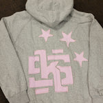 Gray Pink Zipped distressed Tracksuit