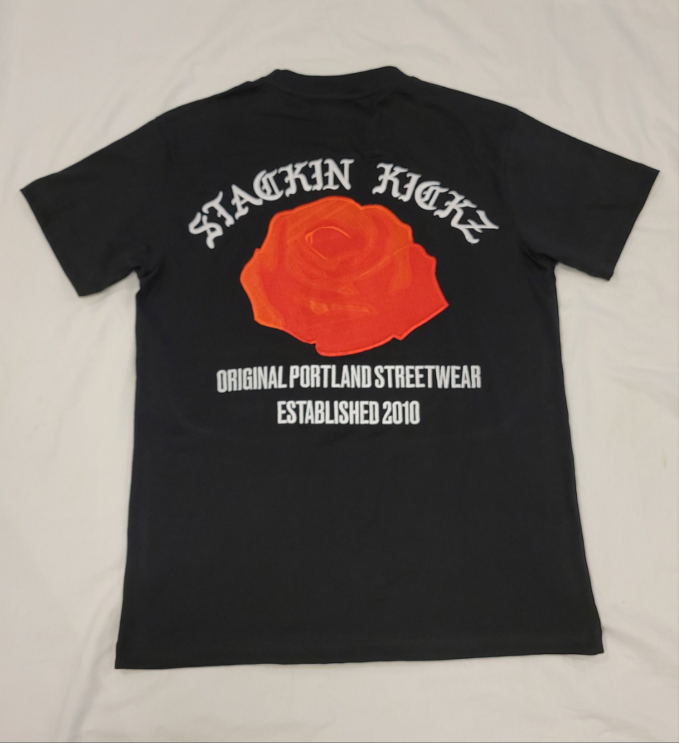 Black Red Embroidered Rose Tee