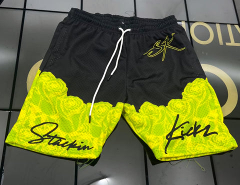 Electric Yellow Rose Mesh Shorts