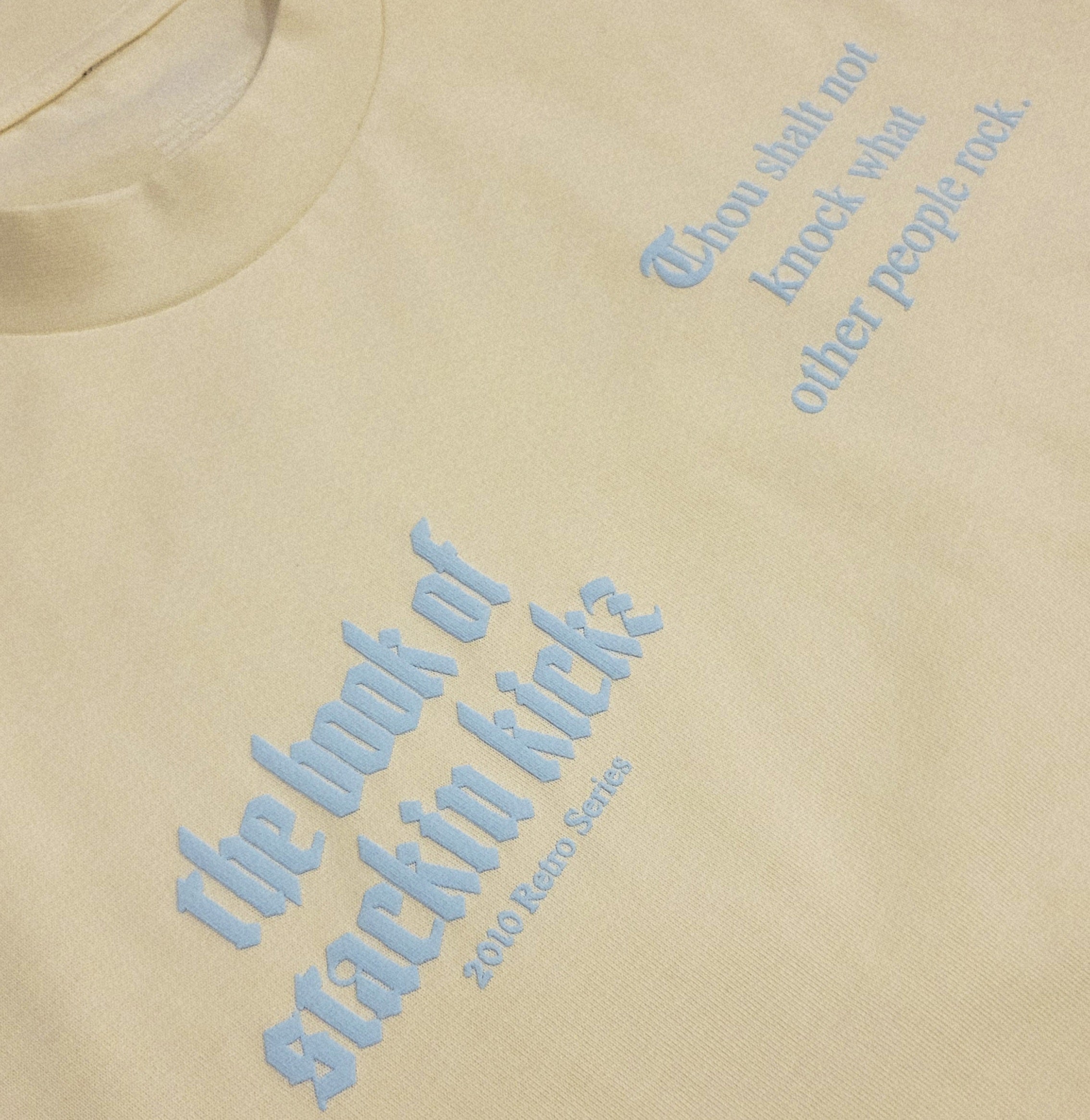 Cream/Ice Blue Heavyweight "SHOE RELIGION" reimagined Tee.