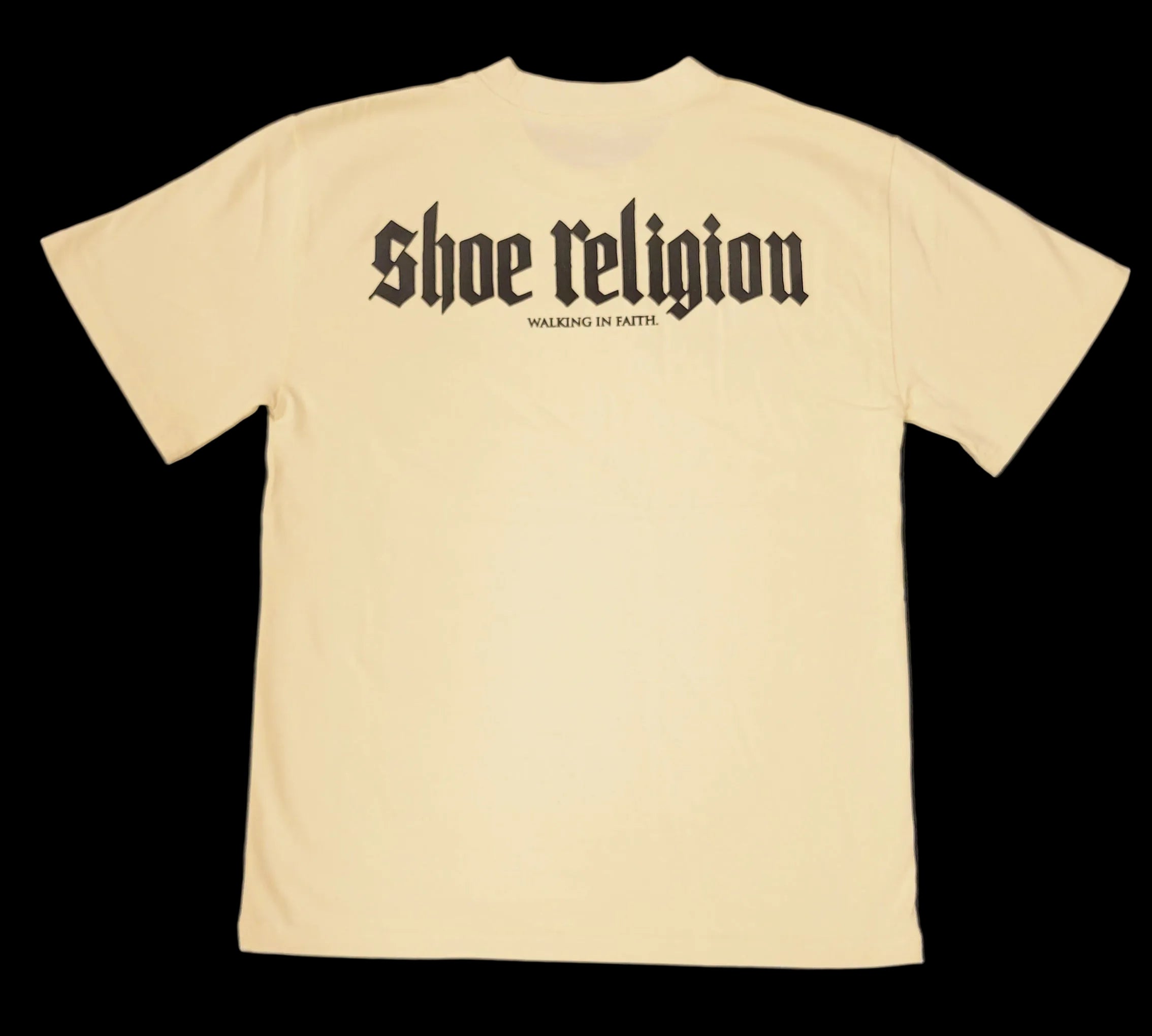 Cream/Black Heavyweight "SHOE RELIGION" reimagined Tee.