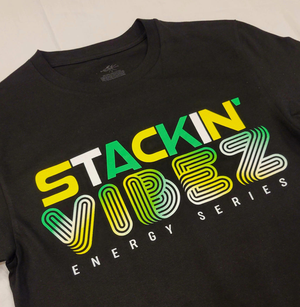 Blk green yellow STACKIN VIBEZ Tee