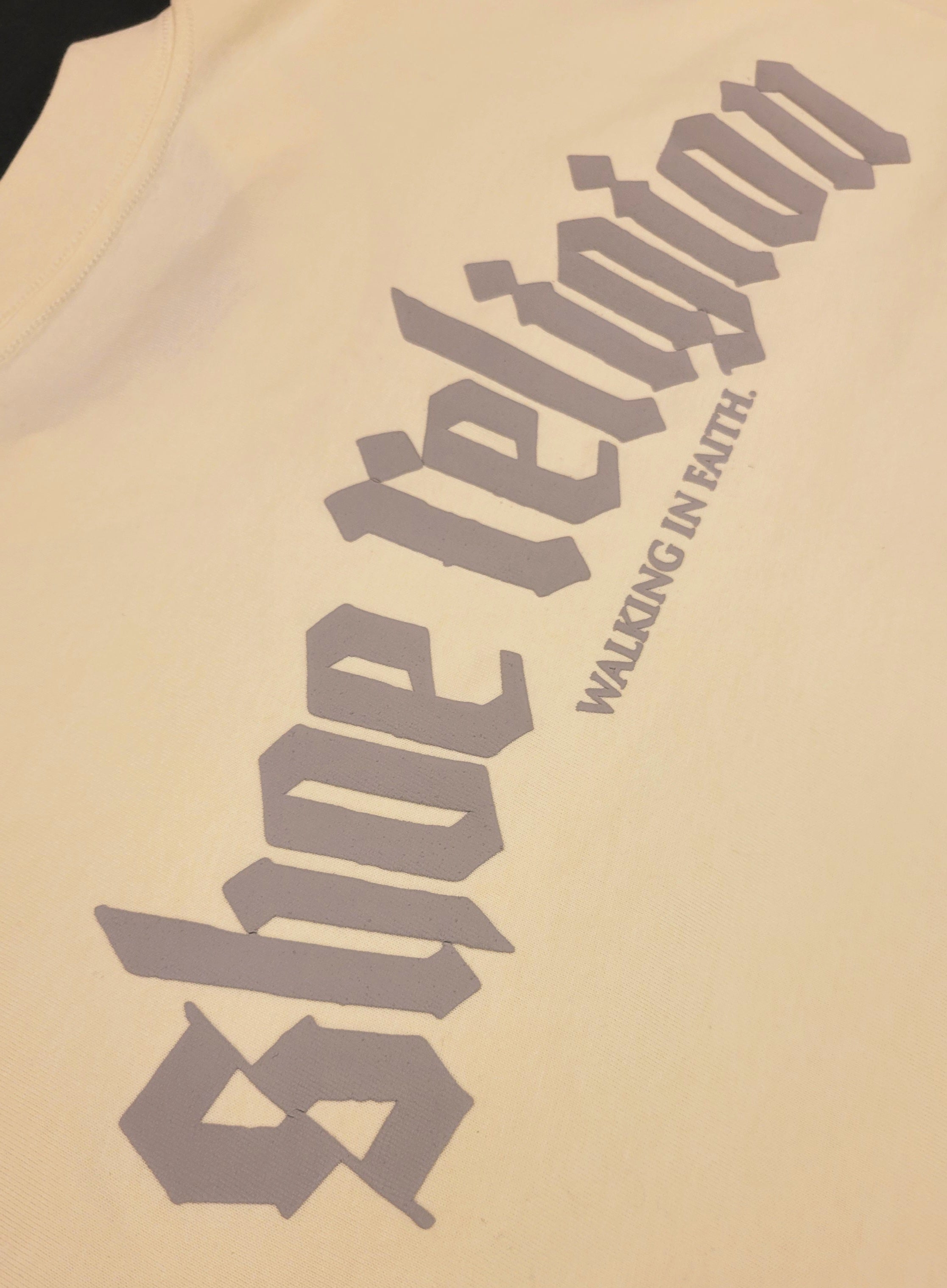 Cream/Gray Heavyweight "SHOE RELIGION" reimagined Tee.