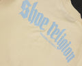 Cream/Ice Blue Heavyweight "SHOE RELIGION" reimagined Tee.