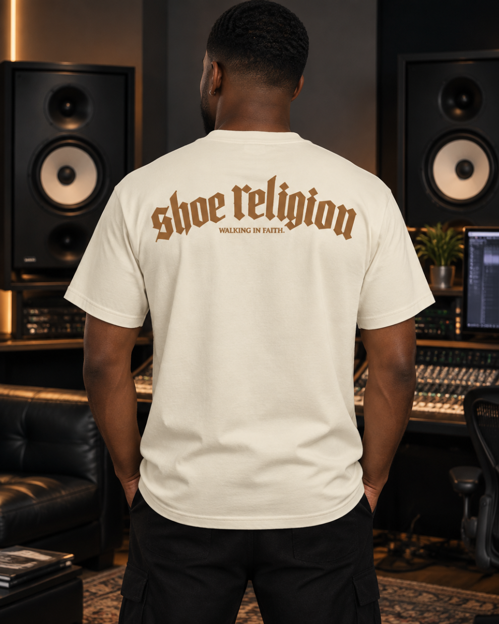 Cream/ Coffee Heavyweight "SHOE RELIGION" reimagined Tee.
