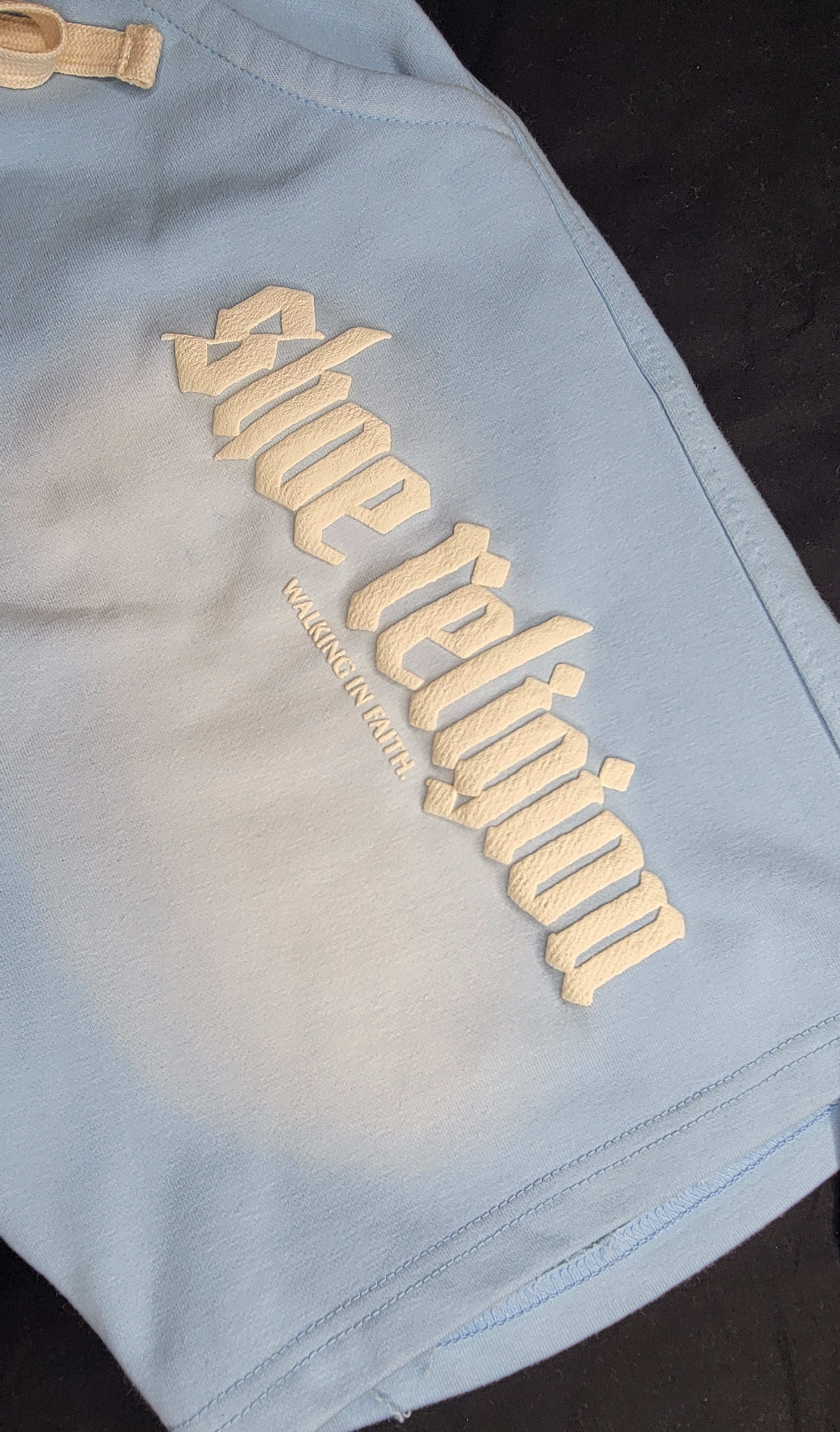 Ice Blue/Creme"Shoe Religion" Shorts