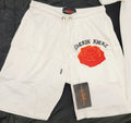 White Red Embroidered Rose Shorts