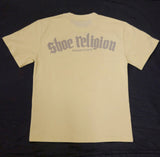 Cream/Gray Heavyweight "SHOE RELIGION" reimagined Tee.
