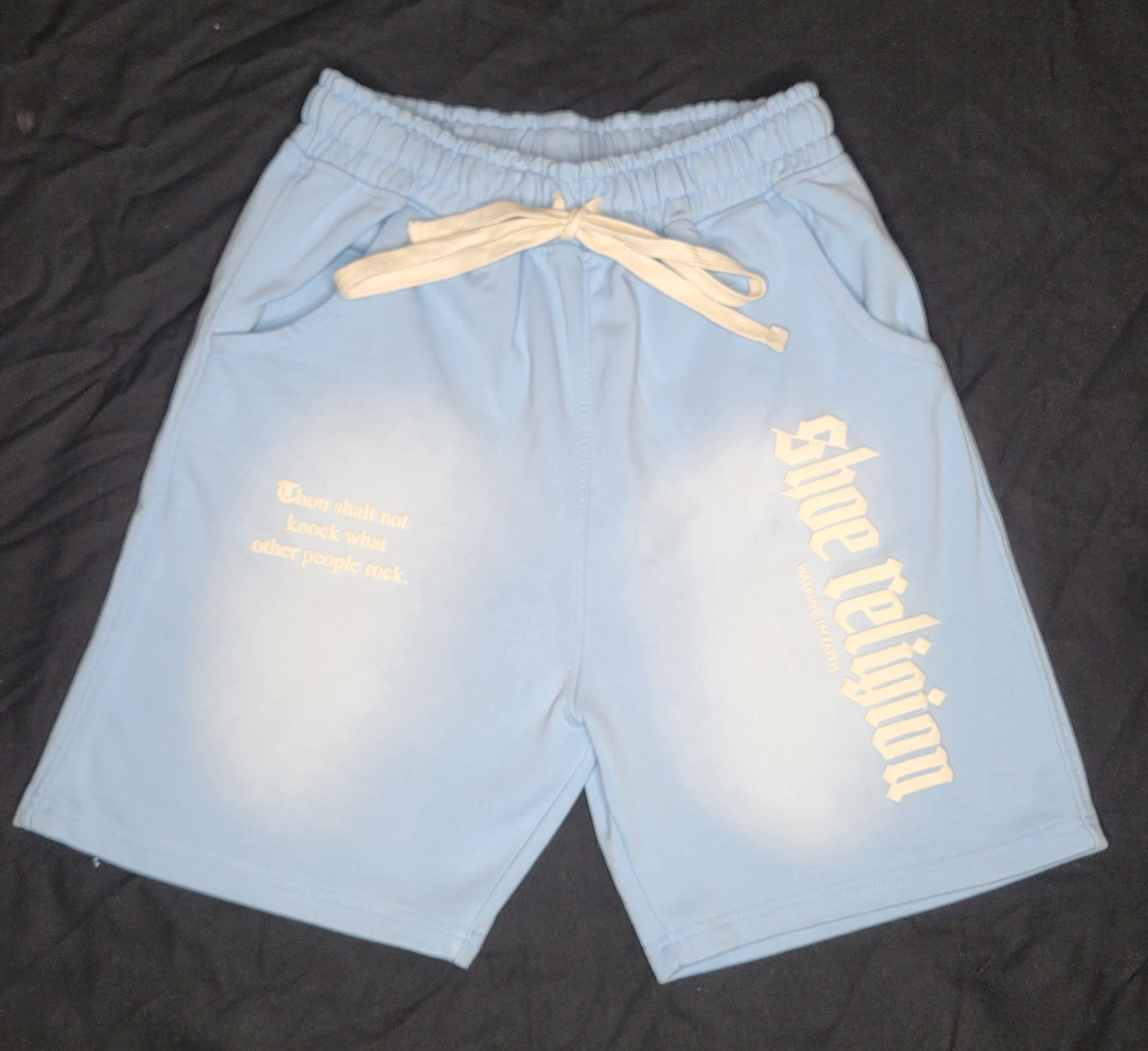 Ice Blue/Creme"Shoe Religion" Shorts