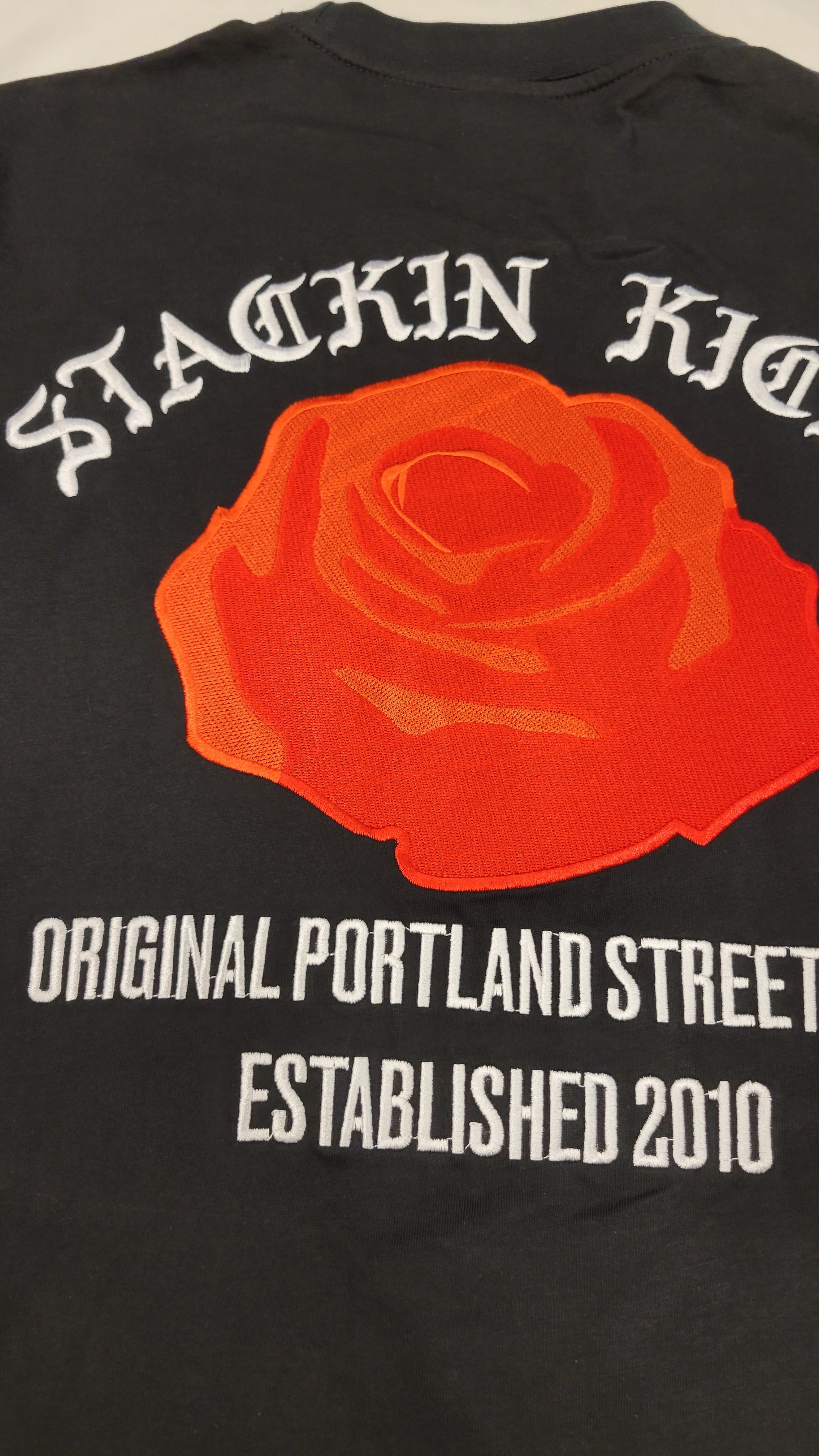 Black Red Embroidered Rose Tee