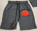 Gray Red Embroidered Rose Shorts