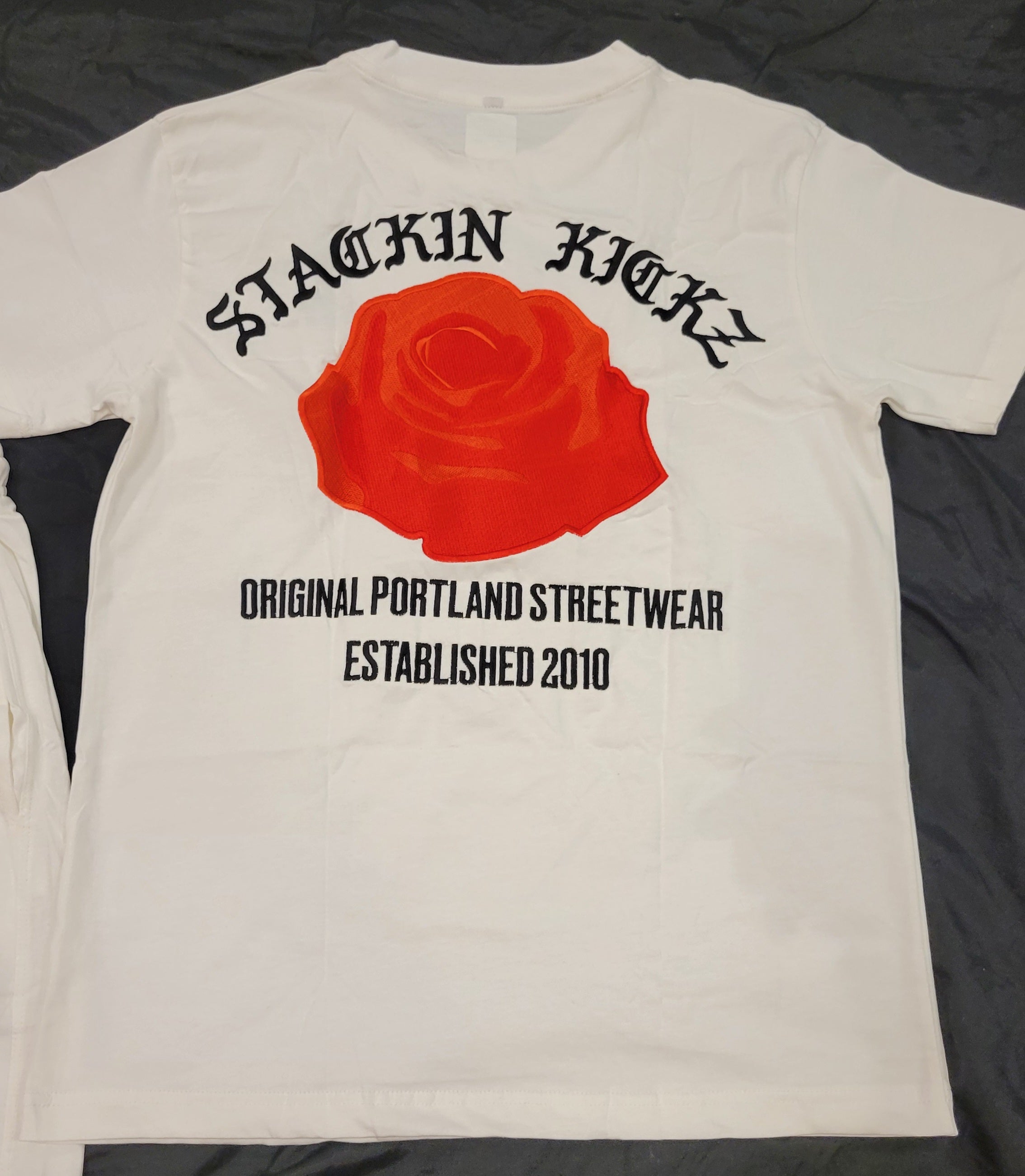 WhiteRed Embroidered Rose Tee