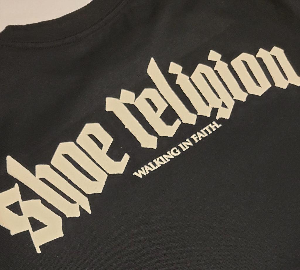 Black Cream Heavyweight "SHOE RELIGION" reimagined Tee