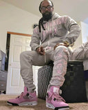 Gray Pink Zipped distressed Tracksuit