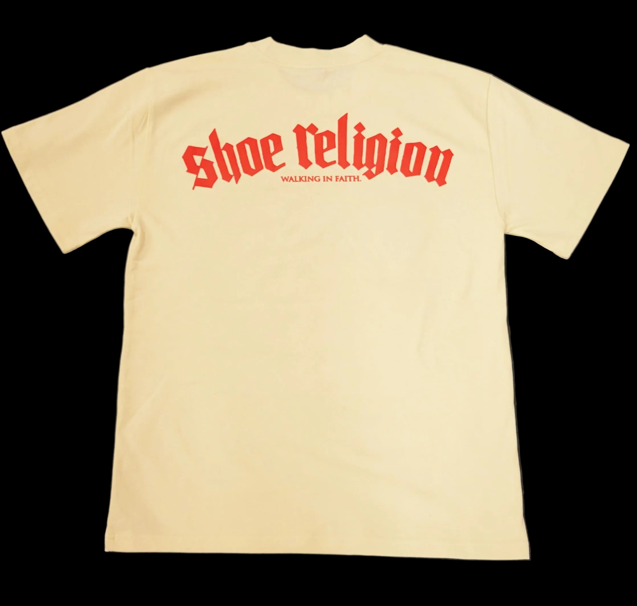 Cream/Red Heavyweight "SHOE RELIGION" reimagined Tee.