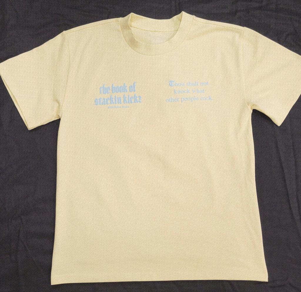Cream/Ice Blue Heavyweight "SHOE RELIGION" reimagined Tee.